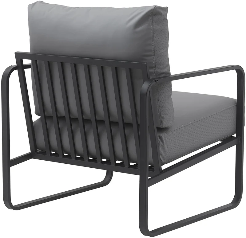 Fauteuil lounge design retro chic en PVC gris et cadre en métal noir mat 10_0002814