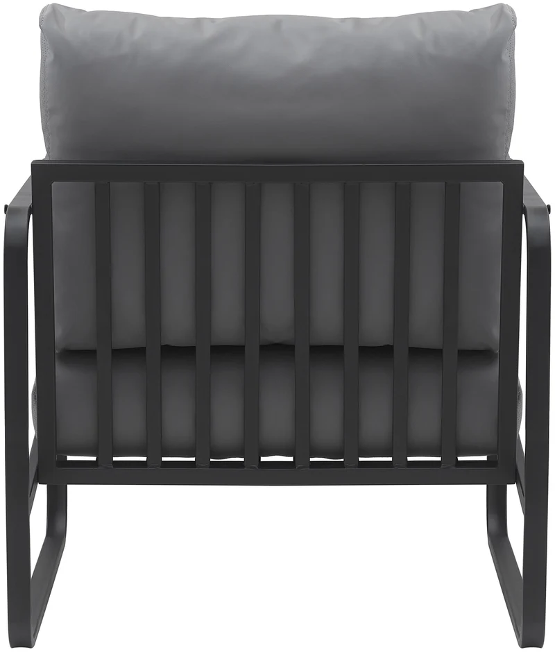 Fauteuil lounge design retro chic en PVC gris et cadre en métal noir mat 10_0002814