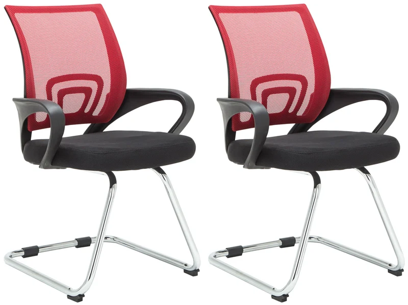 Lot de 2 chaises visiteurs dossiers ergonomiques incurvés en tissu rougecadre en métal chromé 10_0006114