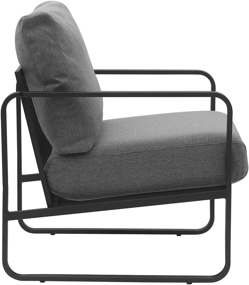 Fauteuil lounge design retro chic en tissu gris foncé et cadre en métal noir mat 10_0002818