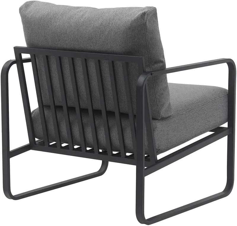 Fauteuil lounge design retro chic en tissu gris foncé et cadre en métal noir mat 10_0002818