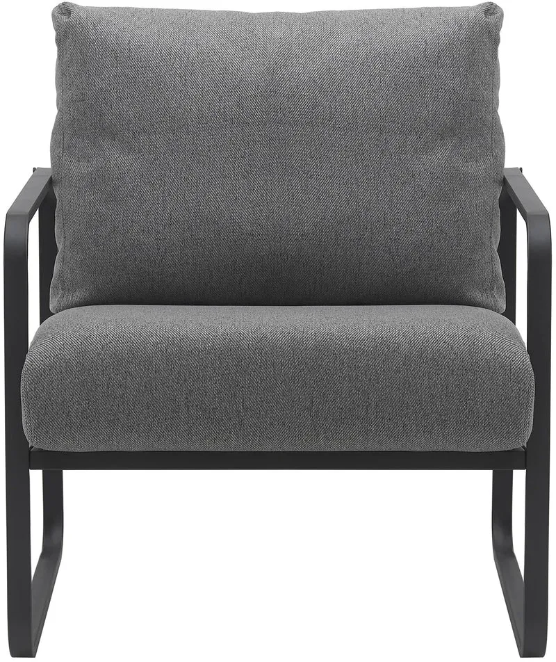 Fauteuil lounge design retro chic en tissu gris foncé et cadre en métal noir mat 10_0002818