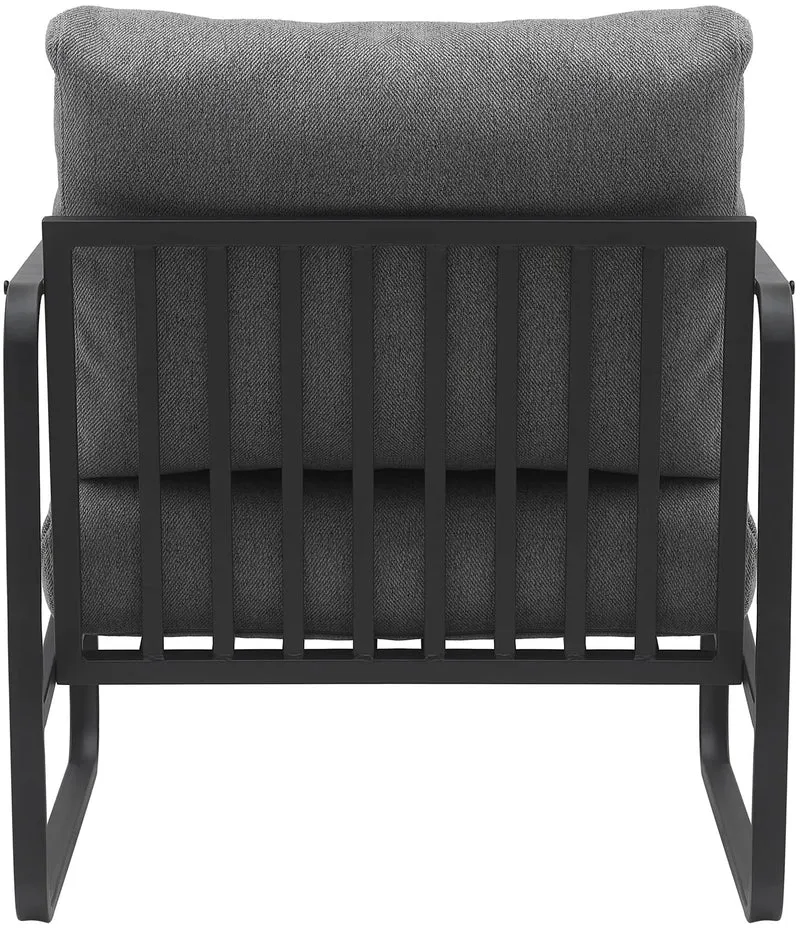 Fauteuil lounge design retro chic en tissu gris foncé et cadre en métal noir mat 10_0002818