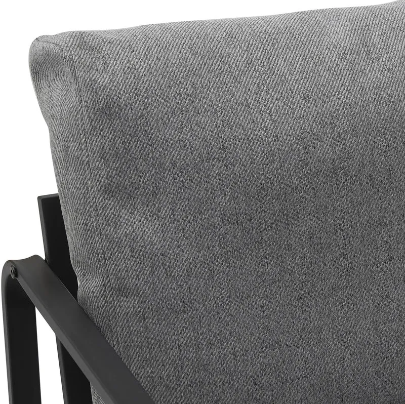 Fauteuil lounge design retro chic en tissu gris foncé et cadre en métal noir mat 10_0002818