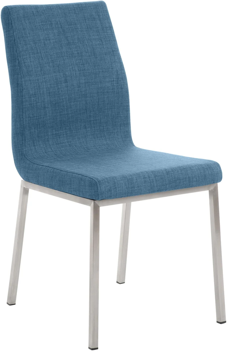 Chaise de salle à manger x1 style épuré en tissu bleu et acier inoxydable 10_0007665