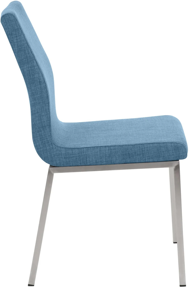 Chaise de salle à manger x1 style épuré en tissu bleu et acier inoxydable 10_0007665