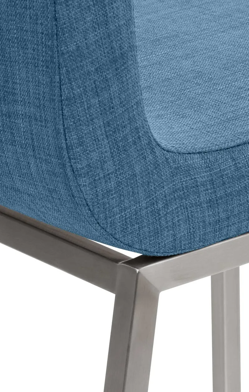 Chaise de salle à manger x1 style épuré en tissu bleu et acier inoxydable 10_0007665