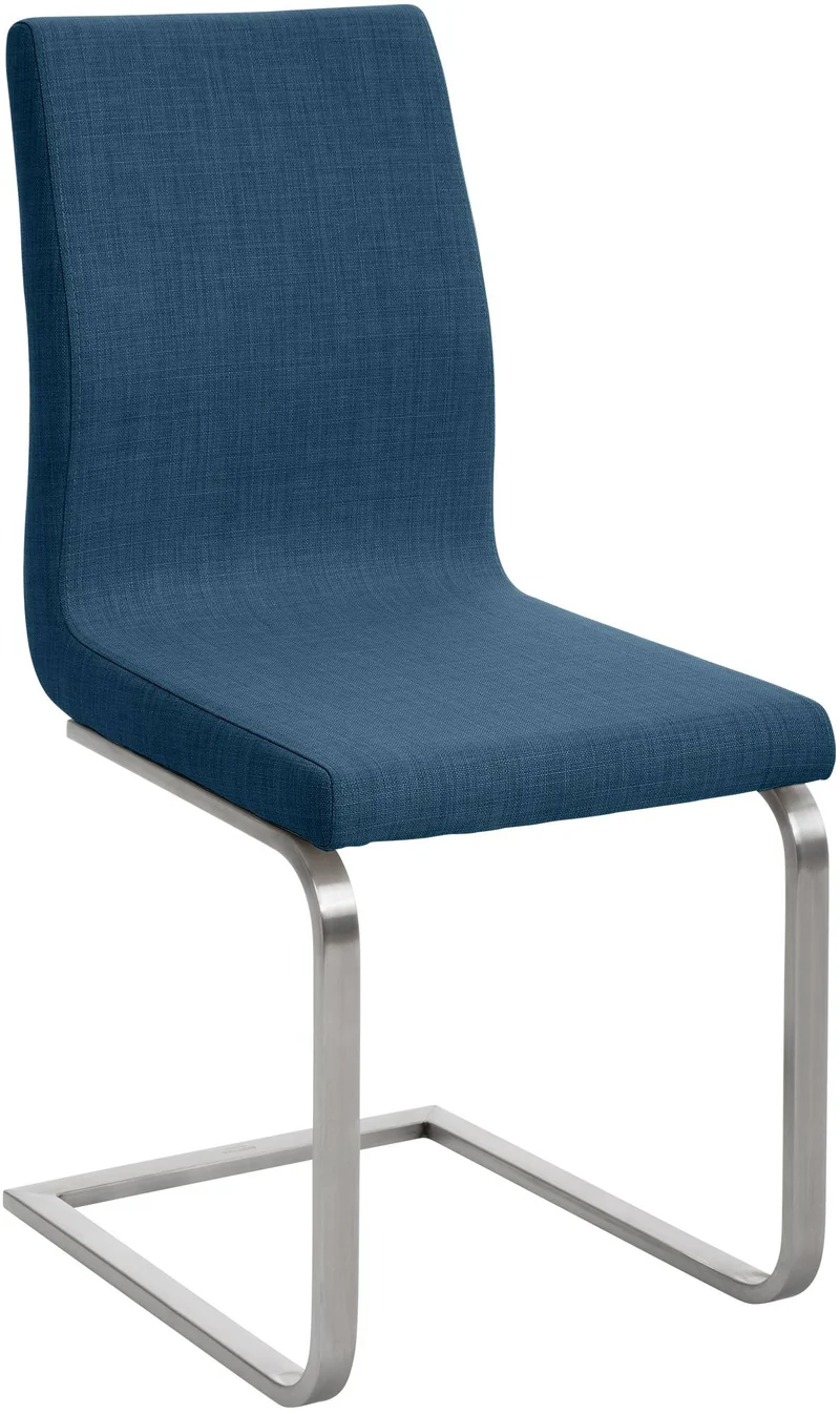 Chaise de salle à manger x1 design moderne en tissu bleu support en acier inoxydable 10_0007664