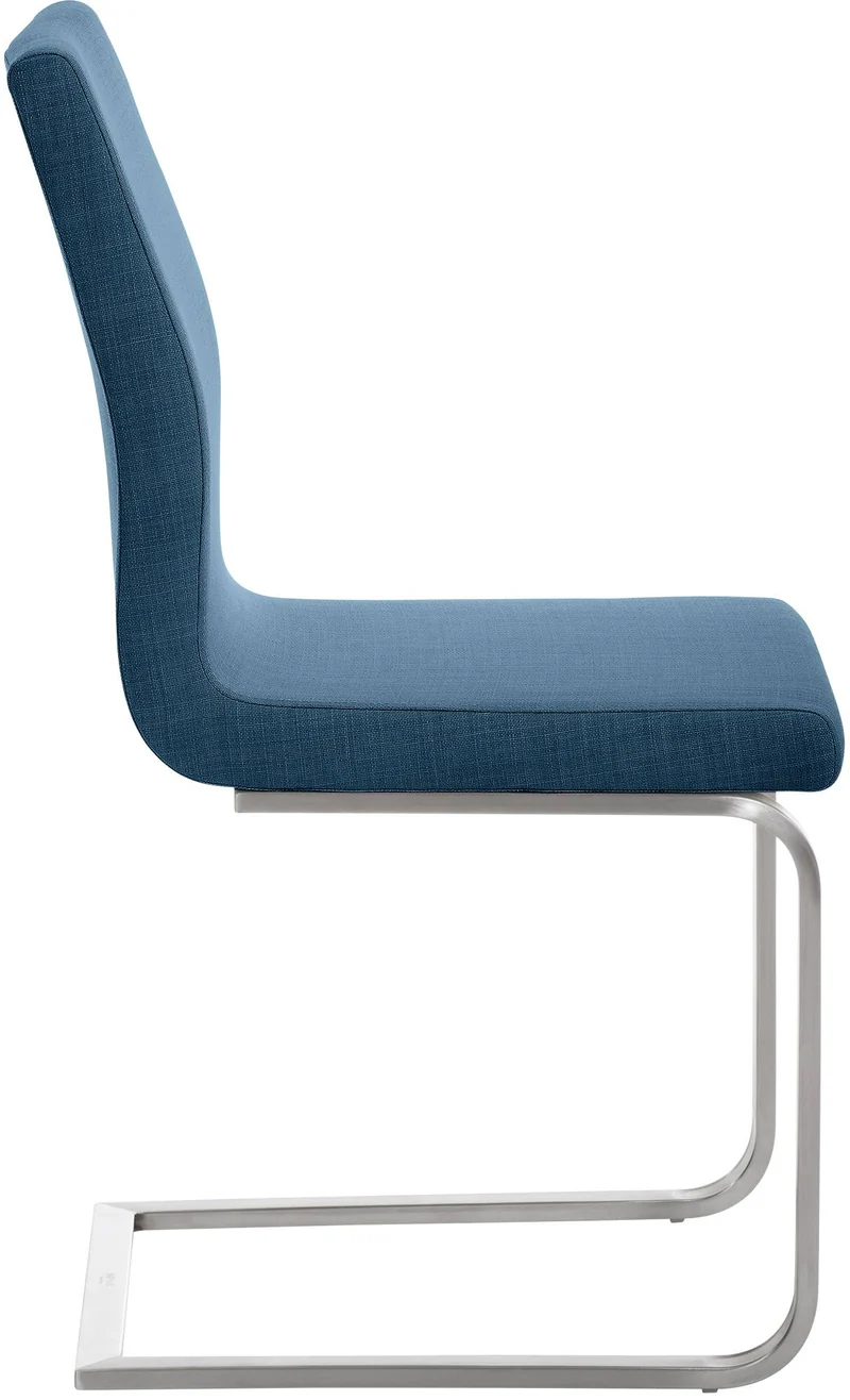 Chaise de salle à manger x1 design moderne en tissu bleu support en acier inoxydable 10_0007664