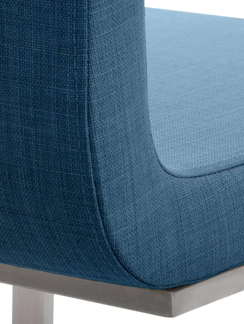 Chaise de salle à manger x1 design moderne en tissu bleu support en acier inoxydable 10_0007664