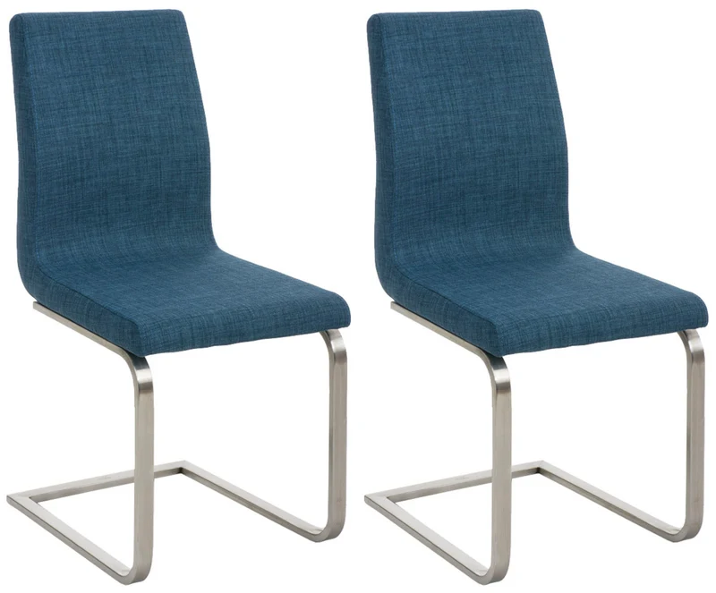 Chaises de salle à manger x2 design moderne en tissu bleu support en acier inoxydable 10_0007786