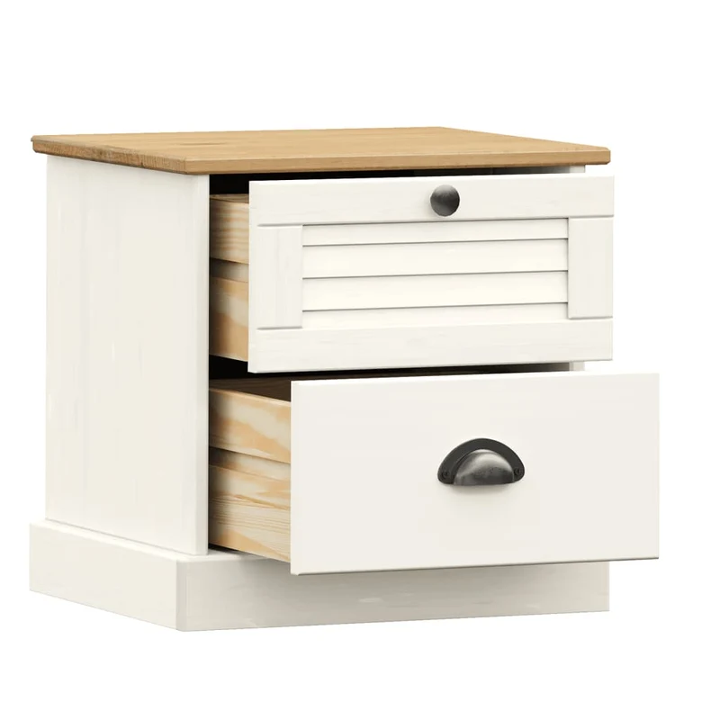 Table de chevet avec tiroirs 42 x 35 x 42 cm bois de pin blanc et métal DEC034721