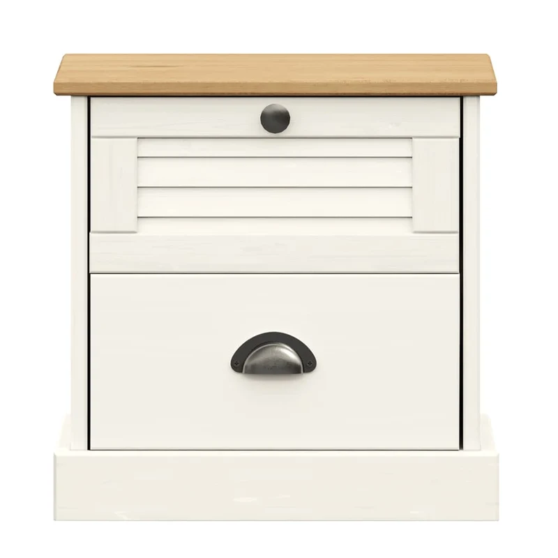 Table de chevet avec tiroirs 42 x 35 x 42 cm bois de pin blanc et métal DEC034721