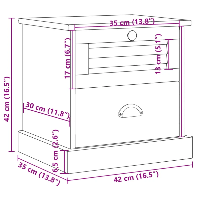 Table de chevet avec tiroirs 42 x 35 x 42 cm bois de pin blanc et métal DEC034721