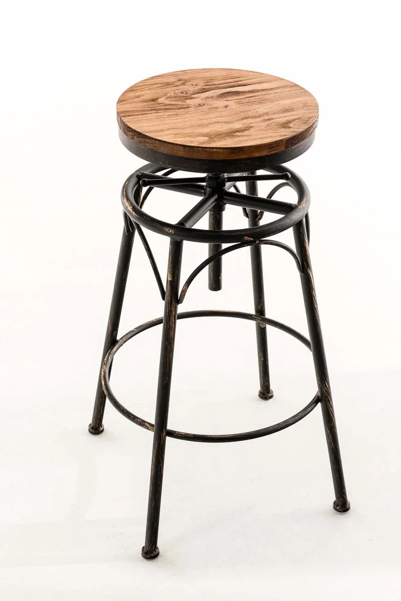 Tabouret de bar x1 style industriel contemporain hauteur réglable en métal bronze et assise en bois clair 10_0004539