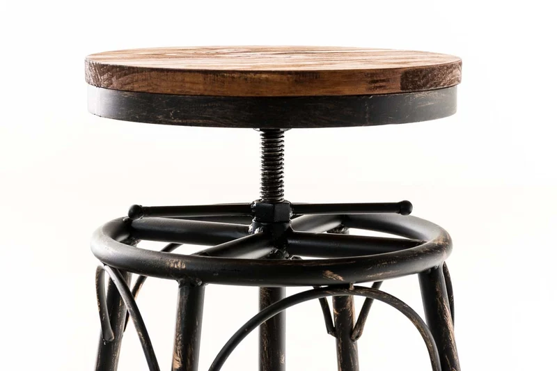Tabouret de bar x1 style industriel contemporain hauteur réglable en métal bronze et assise en bois clair 10_0004539