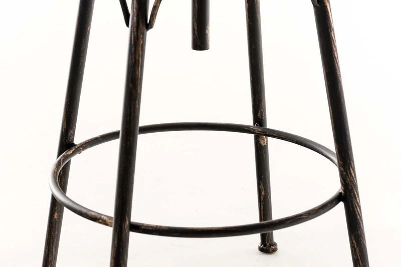 Tabouret de bar x1 style industriel contemporain hauteur réglable en métal bronze et assise en bois clair 10_0004539