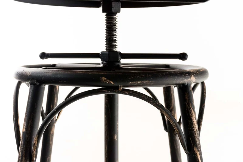 Tabouret de bar x1 style industriel contemporain hauteur réglable en métal bronze et assise en bois clair 10_0004539