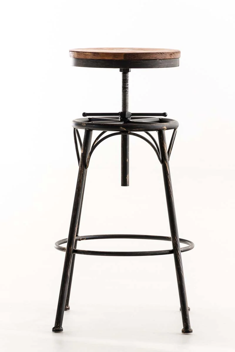 Tabouret de bar x1 style industriel contemporain hauteur réglable en métal bronze et assise en bois clair 10_0004539
