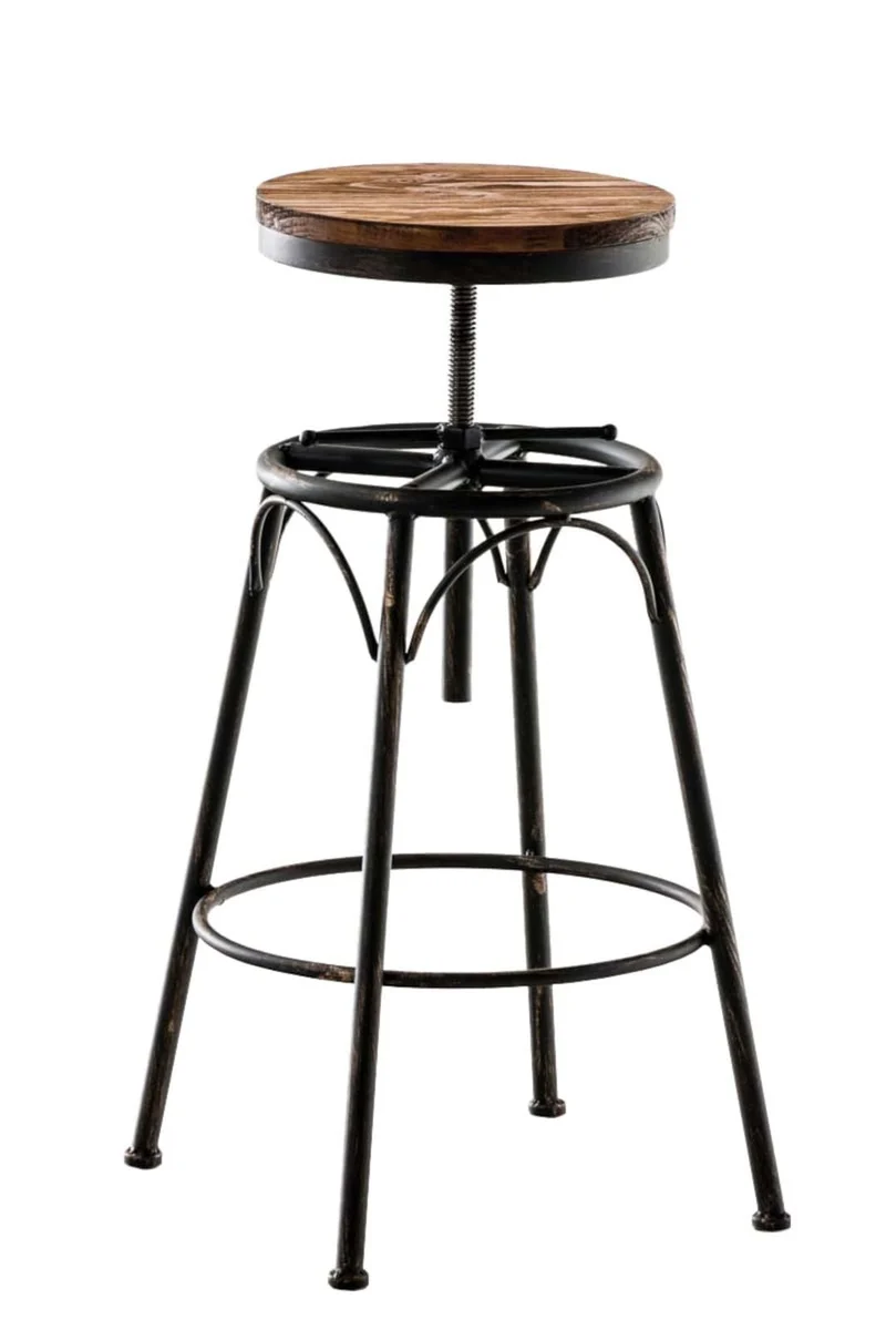 Lot de 2 tabourets de bar style industriel contemporain hauteur réglable en métal bronze et assise en bois clair 10_0004018