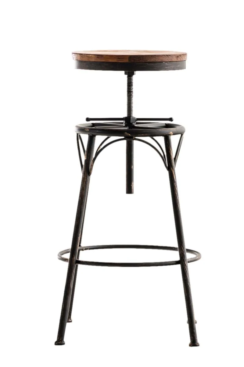 Lot de 2 tabourets de bar style industriel contemporain hauteur réglable en métal bronze et assise en bois clair 10_0004018