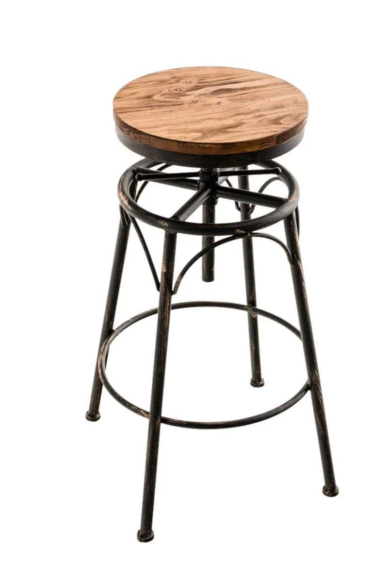 Lot de 2 tabourets de bar style industriel contemporain hauteur réglable en métal bronze et assise en bois clair 10_0004018