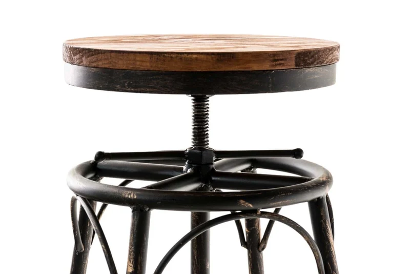 Lot de 2 tabourets de bar style industriel contemporain hauteur réglable en métal bronze et assise en bois clair 10_0004018