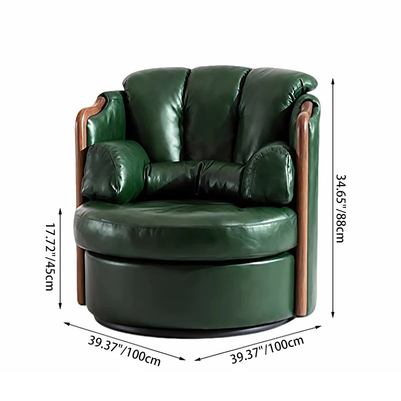 Contemporary Retro Solid Wood Iron Faux Nappa Leather Round Swivel Accent Chair For Living Room