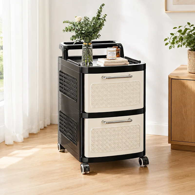 Modern Minimalist Plastic Rectangular Movable Storage Cabinet 2/3/4/5-Drawer For Living Room & Bedroom