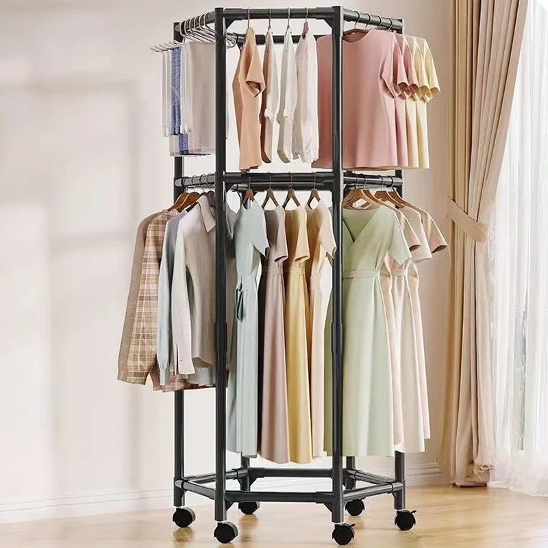 Modern Minimalist Carbon Steel Plastic Hexagonal Movable Hall Tree 1/2-Tier For Living Room & Balcony