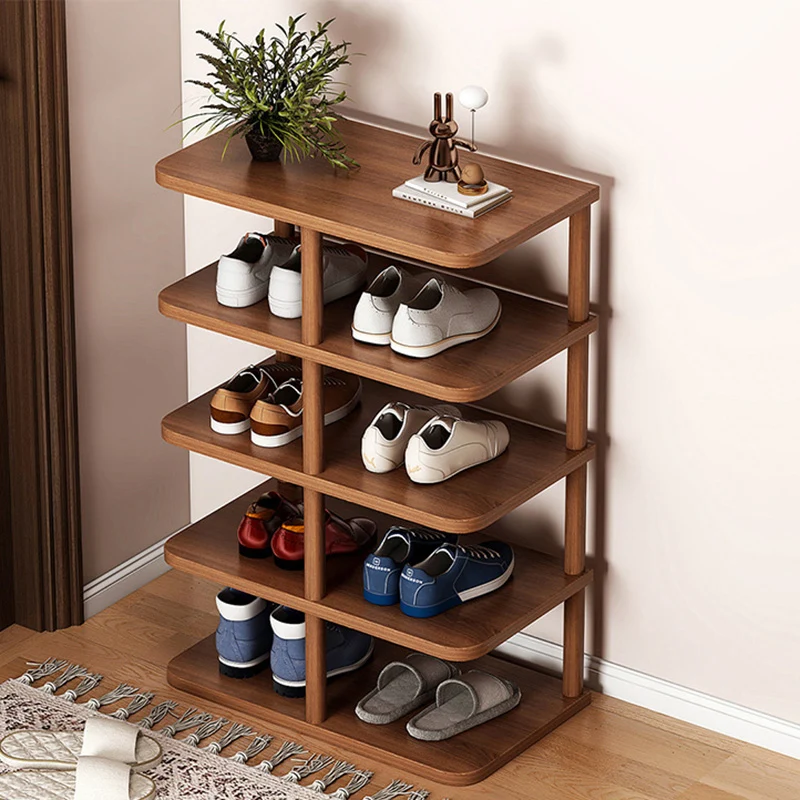 Contemporary Retro Solid Wood MDF Rectangular Shoe Storage 5/6/7/8-Tier For Entryway