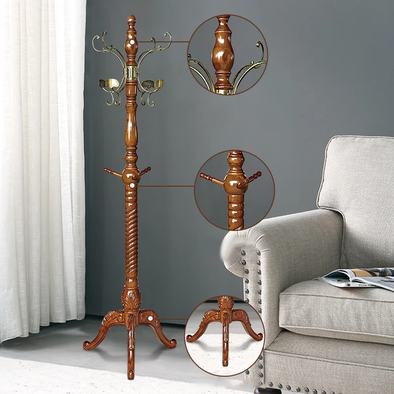 Traditional Vintage Eucalyptus Wood Rubberwood Freestanding Coat Rack - Carved Branch Hall Tree For Entryway & Bedroom