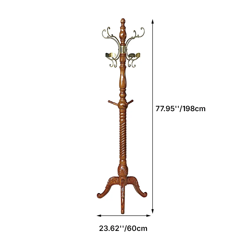 Traditional Vintage Eucalyptus Wood Rubberwood Freestanding Coat Rack - Carved Branch Hall Tree For Entryway & Bedroom