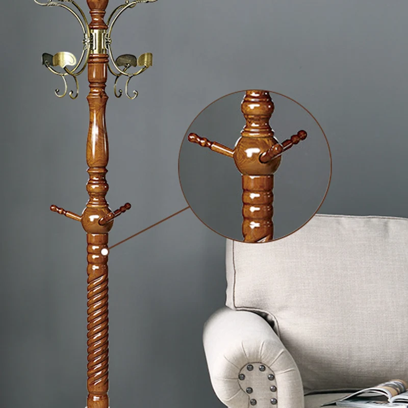Traditional Vintage Eucalyptus Wood Rubberwood Freestanding Coat Rack - Carved Branch Hall Tree For Entryway & Bedroom