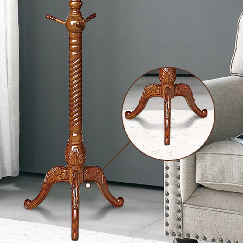 Traditional Vintage Eucalyptus Wood Rubberwood Freestanding Coat Rack - Carved Branch Hall Tree For Entryway & Bedroom
