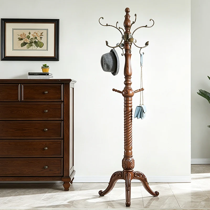 Traditional Vintage Eucalyptus Wood Rubberwood Freestanding Coat Rack - Carved Branch Hall Tree For Entryway & Bedroom