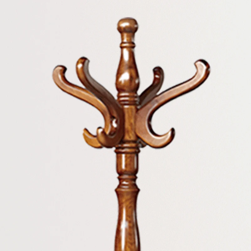 Traditional Vintage Carved Wood Dark Amber Freestanding Coat Rack - Eucalyptus Wood Rubberwood Hall Tree For Entryway & Bedroom