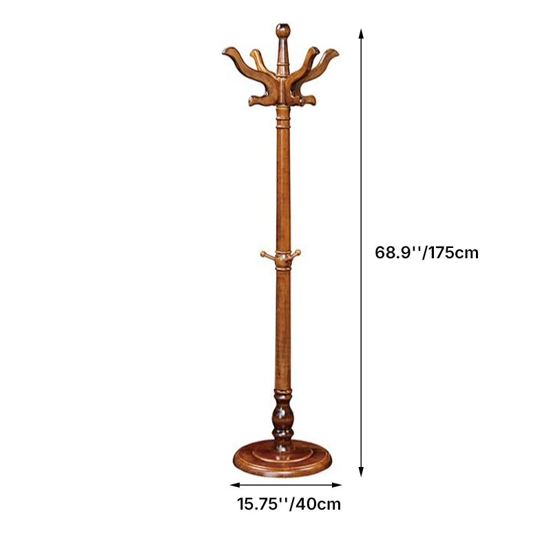 Traditional Vintage Carved Freestanding Coat Rack With Curved Hooks - Birch Wood MDF Hall Tree For Entryway & Bedroom