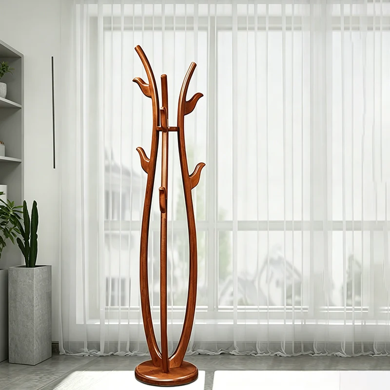 Traditional Vintage Rubberwood Freestanding Coat Rack -Sculptural Curved Hooks Hall Tree For Entryway & Bedroom