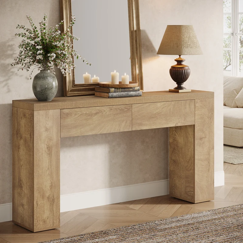 Tribesigns Table console 160 cm, Table basse d'entrée étroite avec 2 tiroirs