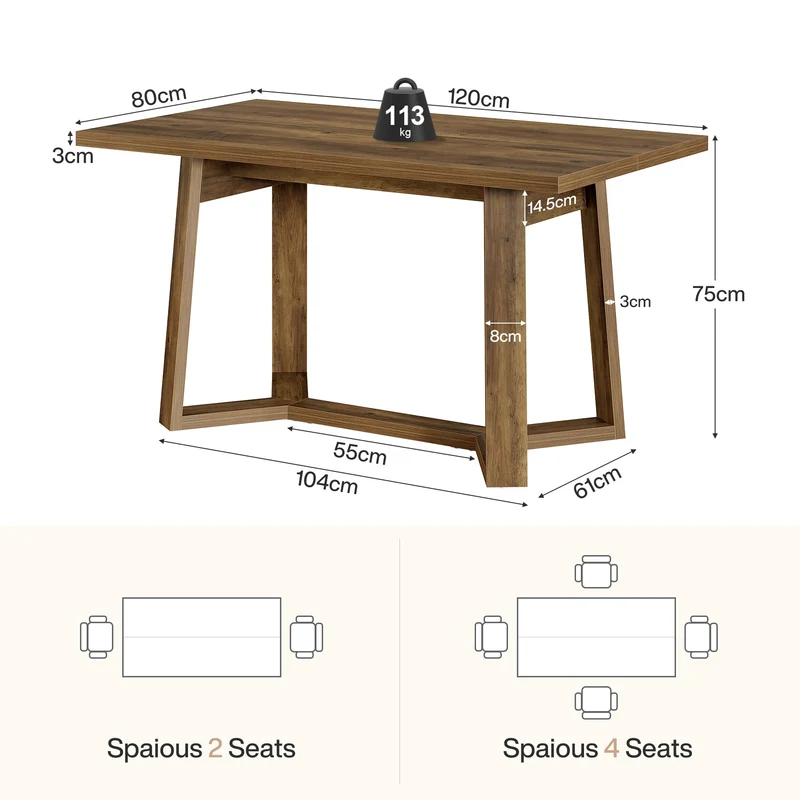 Tribesigns Table de salle à manger moderne de 120 cm pour 4 à 6 personnes en MDF aspect bois massif