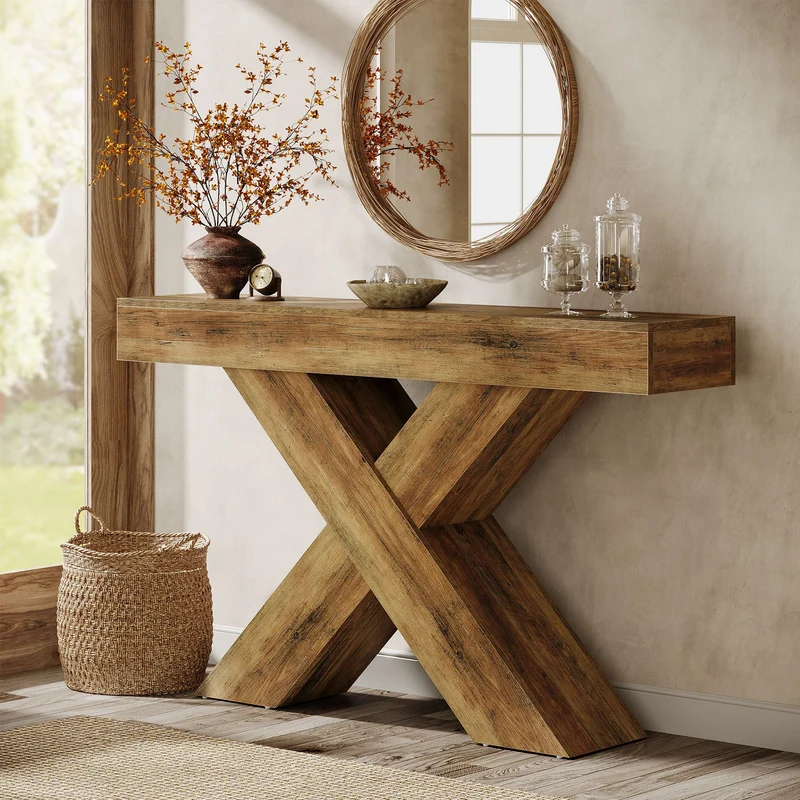 Tribesigns Console de 140 cm, Table d'appoint en bois au design unique