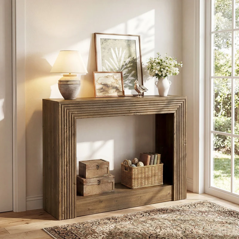 Tribesigns Console de style campagnard de 105 cm avec rangement, Table d'appoint étroite à 2 niveaux
