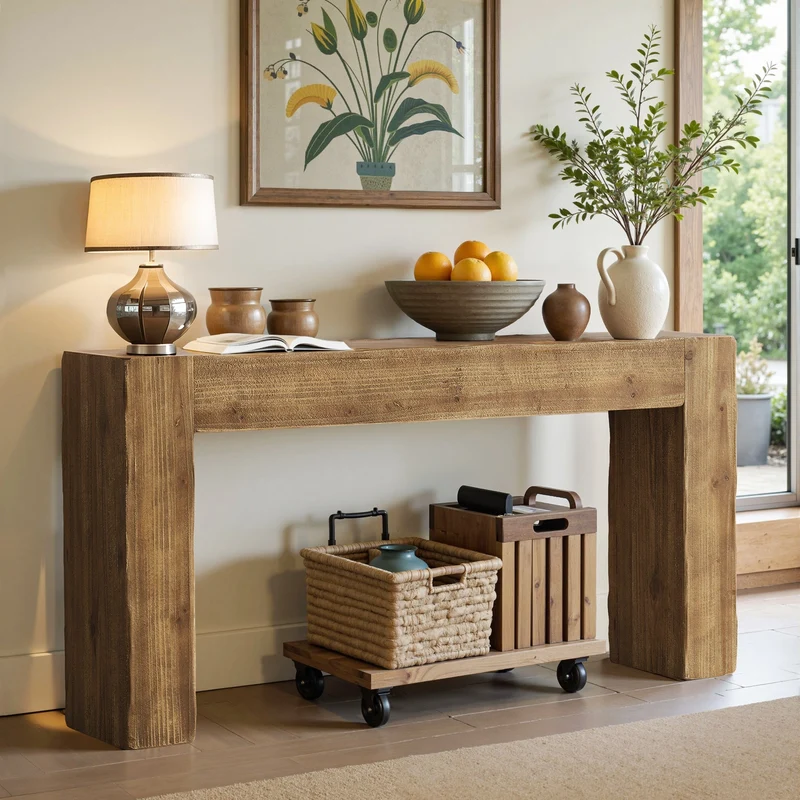 Tribesigns Console en bois massif de 160 cm, Style campagne Table longue pour couloir, entrée et salon