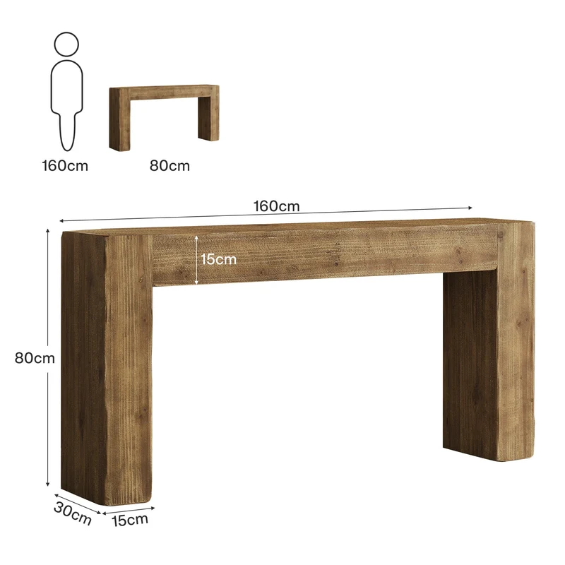 Tribesigns Console en bois massif de 160 cm, Style campagne Table longue pour couloir, entrée et salon