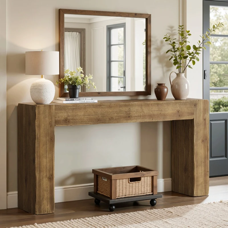 Tribesigns Console en bois massif de 160 cm, Style campagne Table longue pour couloir, entrée et salon