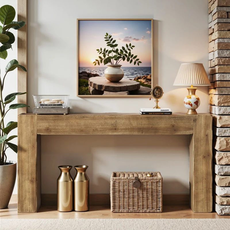 Tribesigns Console en bois massif de 160 cm, Style campagne Table longue pour couloir, entrée et salon