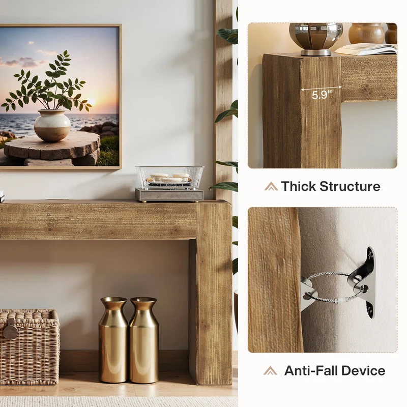 Tribesigns Console en bois massif de 160 cm, Style campagne Table longue pour couloir, entrée et salon