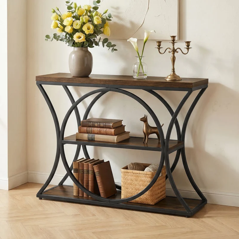 Tribesigns Console industrielle de 105 cm, Table d'appoint à 3 niveaux avec structure arquée