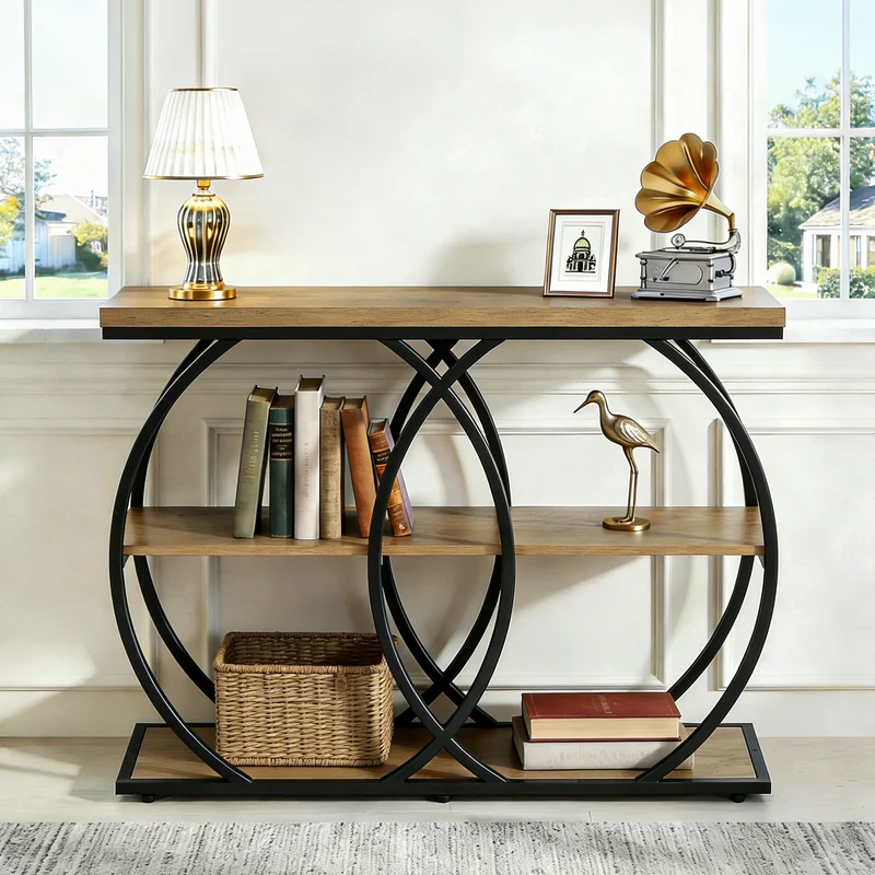Tribesigns Console industrielle de 105 cm, Table d'appoint à 3 niveaux avec rangement